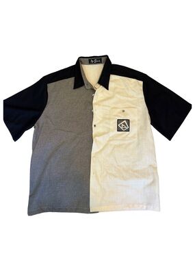 Vintage Alan Stuart Two-Tone Short Sleeve Button-Down Shirt -Black, Gray & Cream